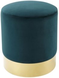 Elsa Velvet Round Ottoman with Metal Base