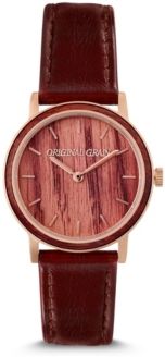 Reclaimed Wine Barrel Staines with Genuine Leather Watch 34mm
