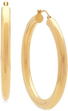 Polished Tube Hoop Earrings in 14k Gold