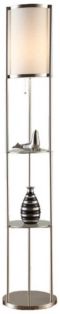 Exeter Modern 63" Brushed Steel Floor Lamp with Glass Shelf