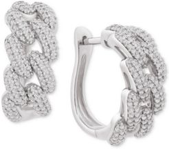Diamond Chain Link Detail Small Hoop Earrings (1 ct. t.w.) in Sterling Silver, .79", Created for Macy's
