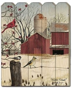 Winter Friends by Billy Jacobs, Printed Wall Art on a Wood Picket Fence, 16" x 20"