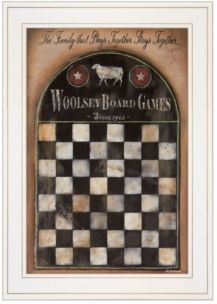 Woolsey Board Game by Pam Britton, Ready to hang Framed Print, White Frame, 15" x 21"