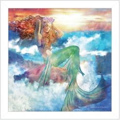 Sunset Mermaid by Bluebird Barn, Ready to hang Framed Print, White Frame, 15" x 15"