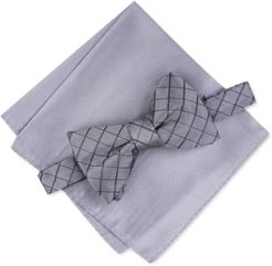 Grid Pre-Tied Bow Tie & Solid Pocket Square Set, Created for Macy's