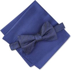 Grid Pre-Tied Bow Tie & Solid Pocket Square Set, Created for Macy's