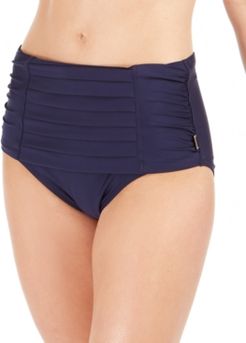 Pleated High-Waist Bikini Bottoms Women's Swimsuit