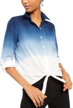 Inc Cotton Ombre Tie-Front Shirt, Created for Macy's