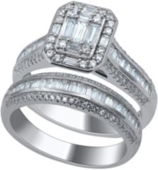 Round and Baguette Composite Twin set Diamond (1 ct. t.w.) Ring in 14K White Gold