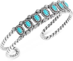 Turquoise Seven Stone Open Cuff Bracelet in Sterling Silver
