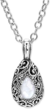 Mother-of-Pearl Quartz Doublet Filigree 18" Pendant Necklace in Sterling Silver