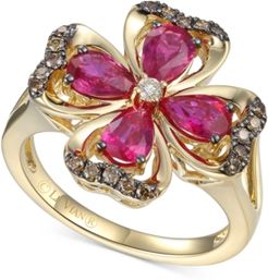 Certified Passion Ruby (1-1/2 ct. t.w.) & Diamond (1/5 ct. t.w.) Flower Statement Ring in 14k Gold