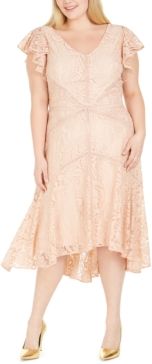 Plus Size Flutter-Sleeve Lace Dress