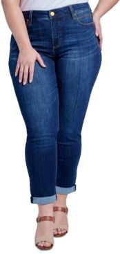 Trendy Plus Size Tummyless Rolled-Hem Embroidered Skinny Jeans