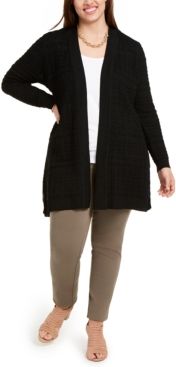 Plus Size Stitched Open-Front Cardigan Sweater