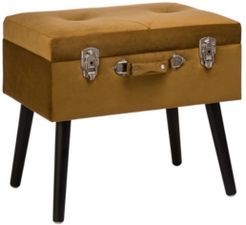 19.7" L Velvet Upholstered Storage Stool with Black Solid Rubberwood Legs