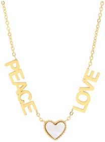 18K Micron Gold Plated Stainless Steel Peace Love Drop Necklace with Heart Charm