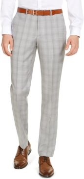 Modern-Fit Light Gray Plaid Wool Suit Pants, Created for Macy's