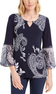 Printed Ruffle-Sleeve Embellished Top, Created for Macy's