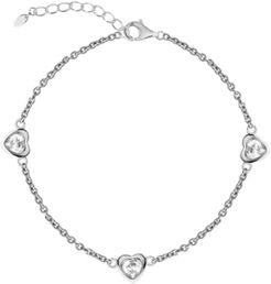 Bodifine Cubic Zirconia Hearts Sterling Silver-Tone Anklet