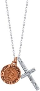 Gratitude & Grace Rose Gold Two-Tone Saint Christopher Coin and Crystal Cross Pendant Necklace