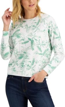 Botanical Print Pullover Sweatshirt