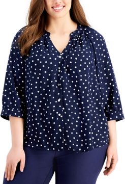 Plus Size Dotted 3/4-Sleeve Shirt