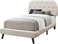 Bed - Twin Size Linen with Wood Legs