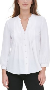 Pleated-Placket Blouse