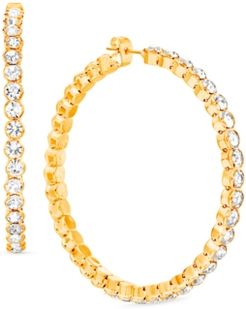 Gold-Tone Large Crystal Hoop Earrings, 2.16"
