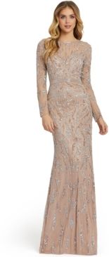 Long-Sleeve Embellished Sequin Gown