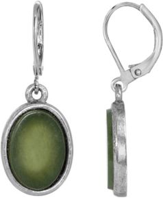 2028 Silver-Tone Semi Precious Jade Oval Flat Drop Earrings