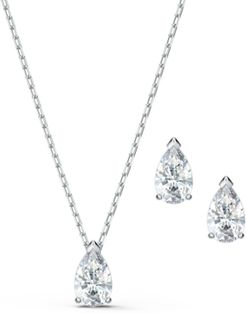 Silver-Tone Crystal Pendant Necklace & Stud Earrings Set