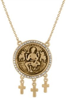 Gold-Tone Pave Coin Pendant Necklace, 18" + 3" extender