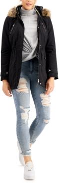 Juniors' Faux-Fur-Trim Hooded Anorak Jacket, Created for Macy's