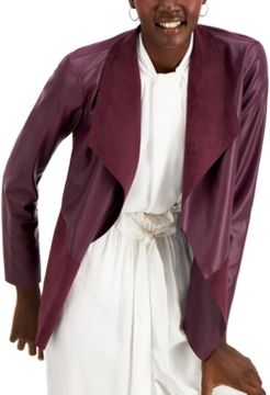 Petite Draped Open-Front Pleather Jacket, Created for Macy's