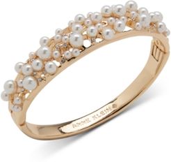 Gold-Tone Pave & Imitation Pearl Scatter Bangle Bracelet