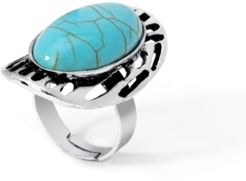 Simulated Turquoise in Fine Silver Plated Oval Stripe Design Ring