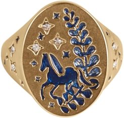 Gold-Tone Crystal Glitter Horse Signet Ring