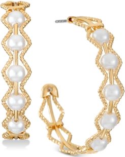 Gold-Tone Medium Imitation Pearl C-Hoop Earrings, 1.25", Created for Macy's