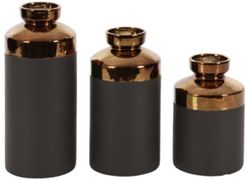 Tall Cylinder Metallic Copper and Matte Decorative Vases, Set of 3