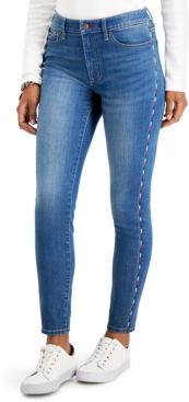 Tribeca Piped-Trim Skinny Jeans