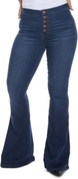 Juniors' High-Rise Button-Fly Flare Jeans