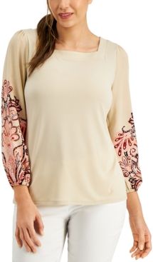 Printed-Sleeve Top, Created for Macy's