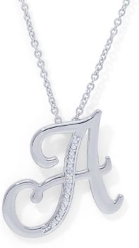 Diamond Accent Initial Pendant Necklace 18" in Fine Silver Plate