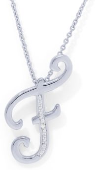 Diamond Accent Initial Pendant Necklace 18" in Fine Silver Plate