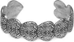 Silver-Tone Stacked Tooled Heart Cuff Bracelet