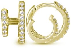 Faux Double Cubic Zirconia Hoop Earrings in 18K Gold Over Sterling Silver