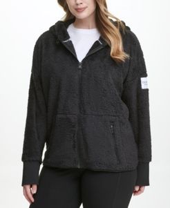 Plus Size Fleece Zip-Front Hooded Jacket