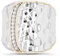 Cubic Zirconia Two Tone Hammered Overlapped Ring
